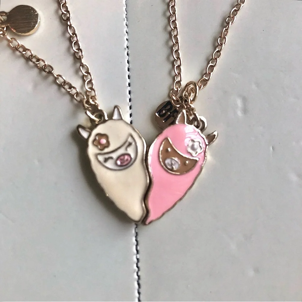 Girls Jewelry FAO Schwarz Gold and Pink Owls (2) Friends Necklace & Charms Set